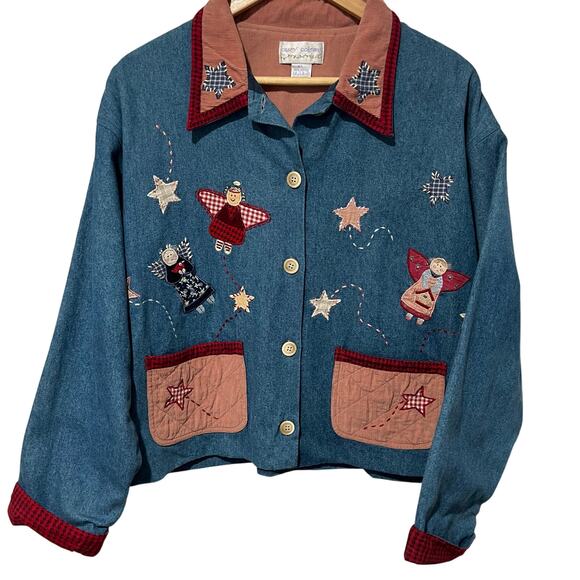 Casey Coleman Jackets & Blazers - Vintage Casey Coleman Denim Embroidery Angels Lined Shacket M/L Corduroy Pockets